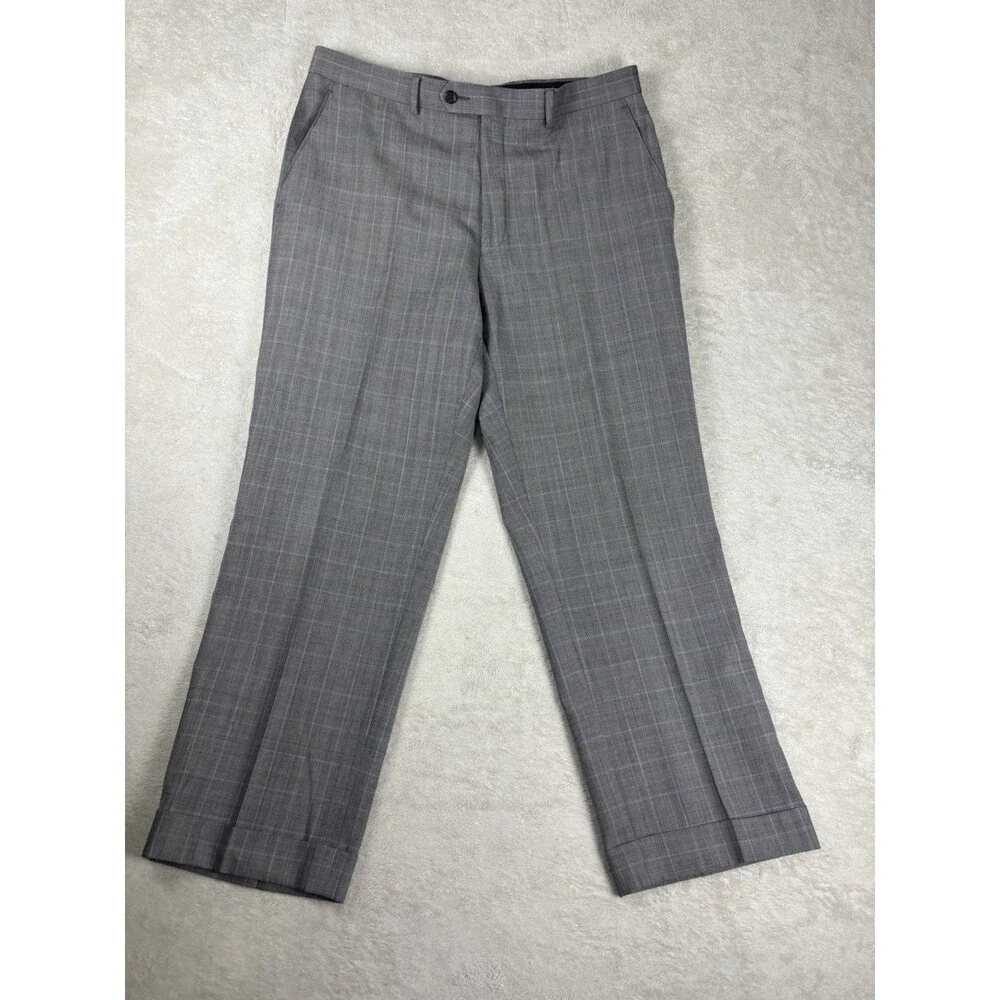 Michael Kors Wool Blend Gray Blue Glen Plaid Two Piece Mens Suit 40S Business